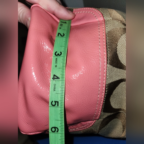 Coach Fabric & Patent Leather Handbag Bag in Pink and Taupe, Style # F13812 - Picture 15 of 16